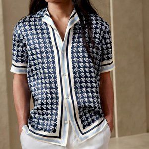 Banana Republic Silk Resort Shirt Navy Print XL